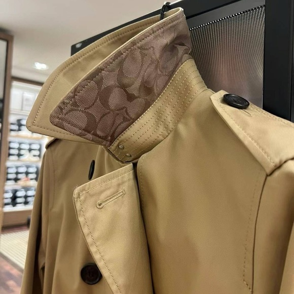 Coach Solid Mid Trench Double Breasted Jacket in Khaki Size XS - Picture 6 of 8